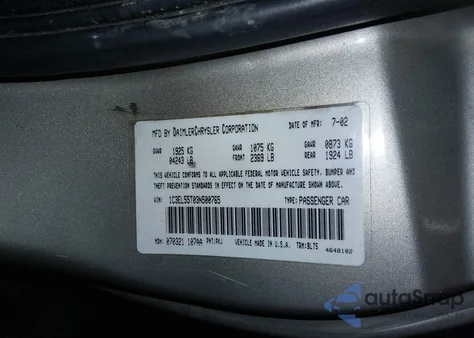 2003 Chrysler Sebring Lxi z USA, uszkodzony, nr VIN 1C3EL55T03N500765